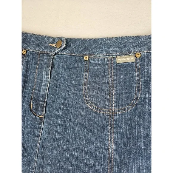 Woolrich Denim Jean Skirt Women's 14 Midi Paneled A-Line Boho Western Festival - Picture 2 of 9